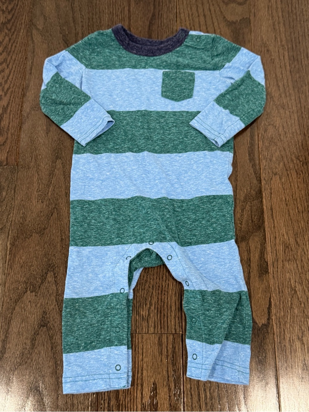 Striped Green and Light Blue baby One-Piece Romper